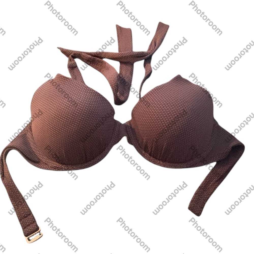SHADE & SHORE 34C Brown textured underwire push-up bikini swim top NWOT